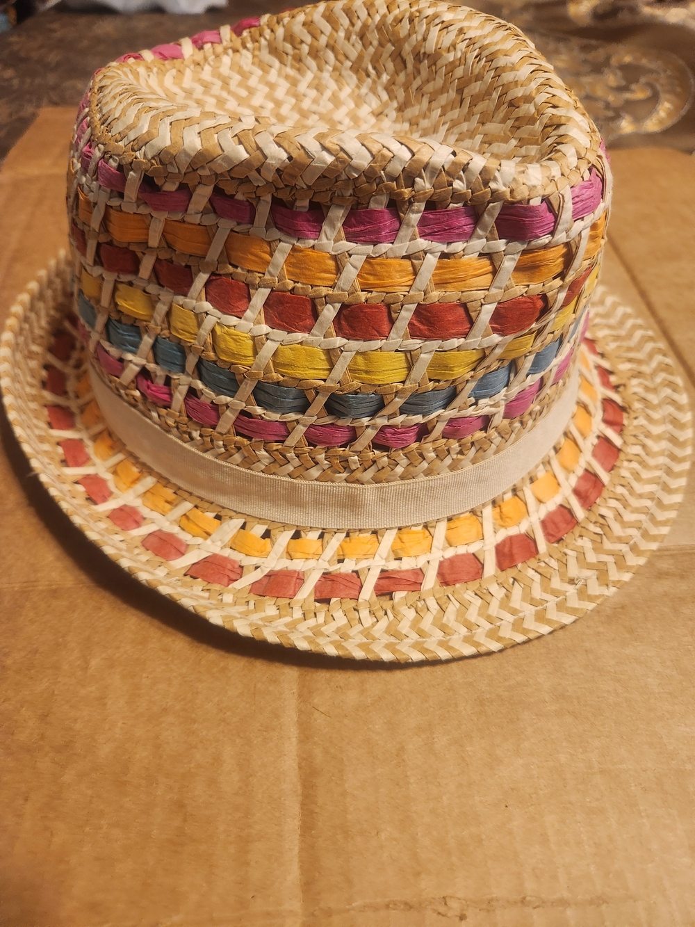 Multicolor Woven Straw Fedora Hat for Women